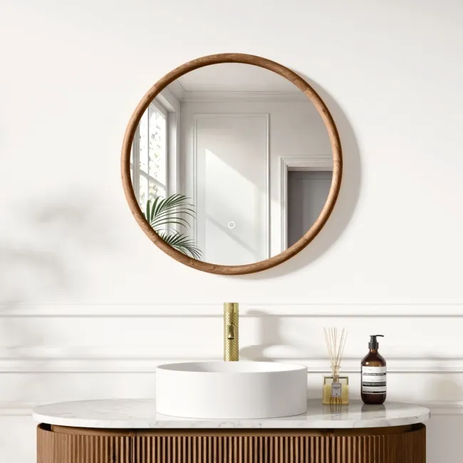 Lily Natural Walnut Round LED Mirror 600mm