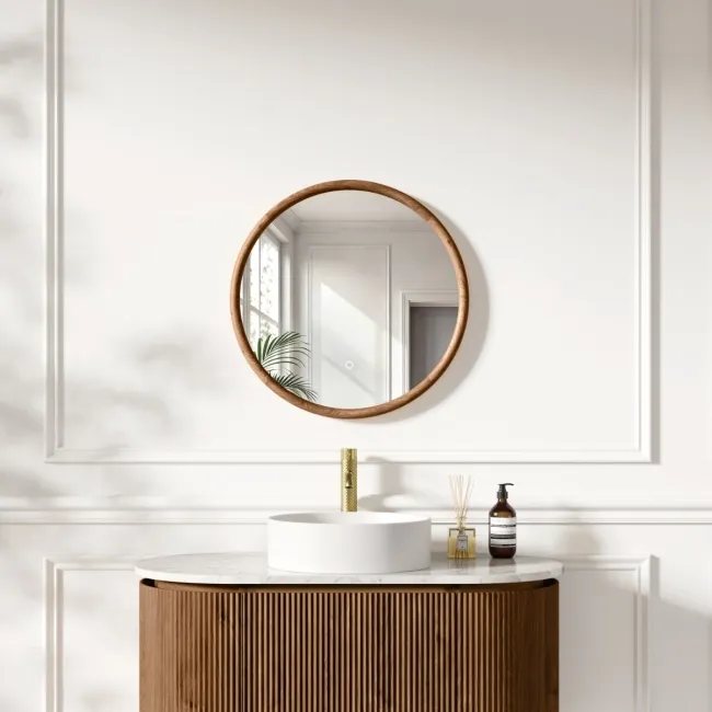 Lily Natural Walnut Round LED Mirror 600mm