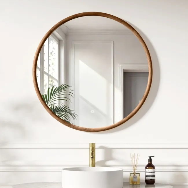 Lily Natural Walnut Round LED Mirror 800mm