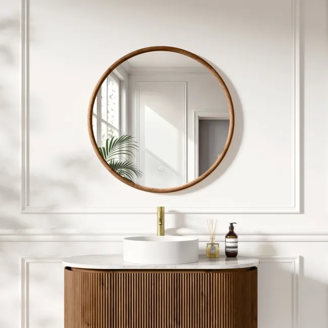 Lily Natural Walnut Round LED Mirror 800mm