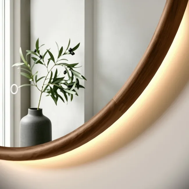 Lily Natural Walnut Round LED Mirror 800mm