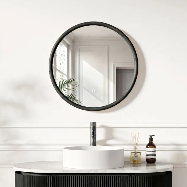 Lily Black Oak Round LED Mirror 600mm