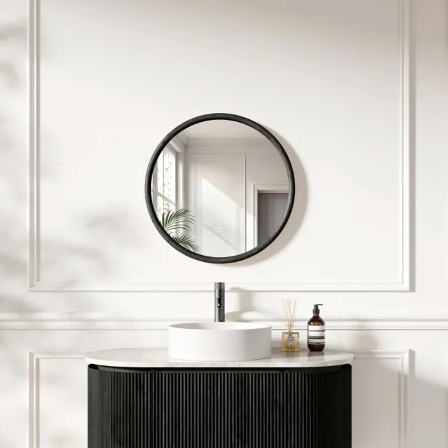 Lily Black Oak Round LED Mirror 600mm