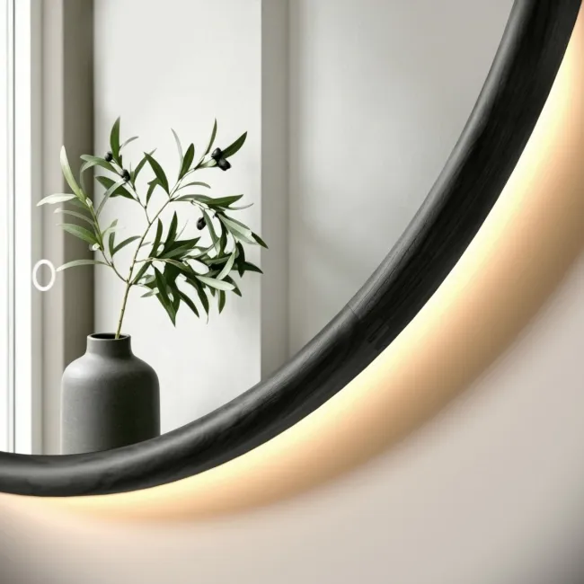Lily Black Oak Round LED Mirror 600mm