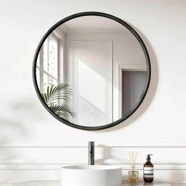 Lily Black Oak Round LED Mirror 800mm
