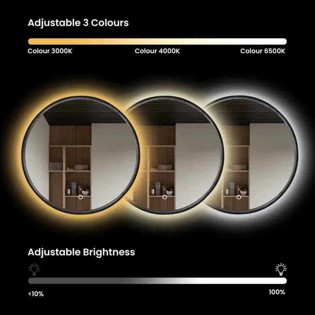 Lily Black Oak Round LED Mirror 800mm