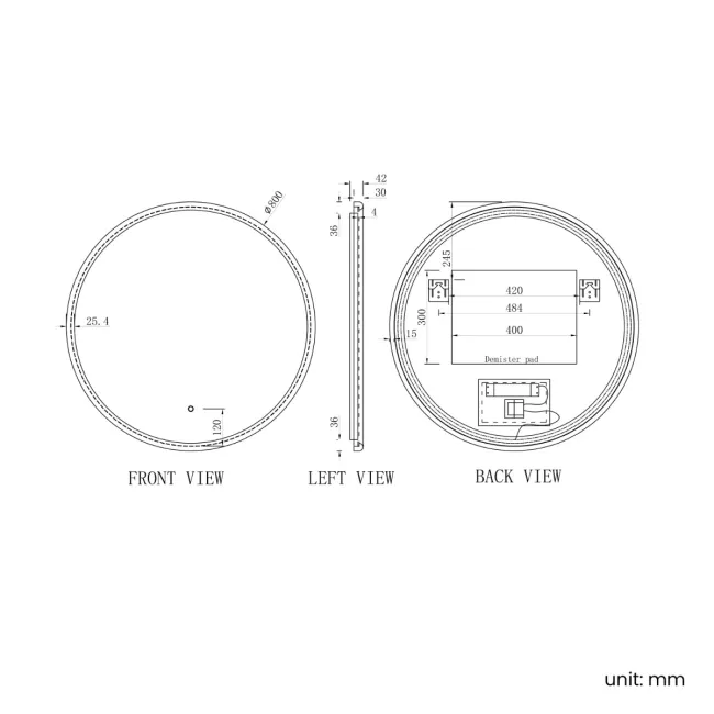 Lily Black Oak Round LED Mirror 800mm