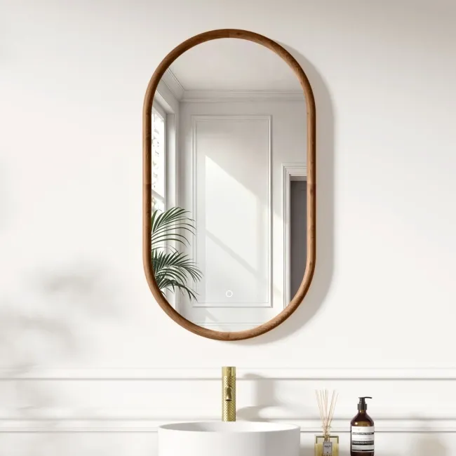 Lily Natural Walnut Pill LED Mirror 900x500mm