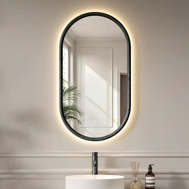 Lily Black Oak Pill LED Mirror 900x500mm