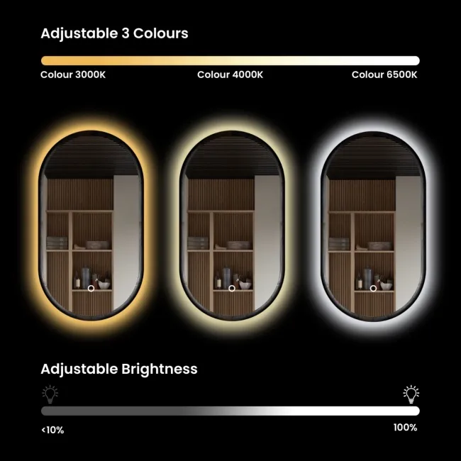 Lily Black Oak Pill LED Mirror 900x500mm