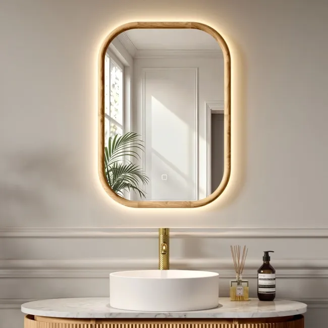 Lily Natural Oak Rectangular LED Mirror 700x500mm