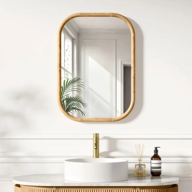 Lily Natural Oak Rectangular LED Mirror 700x500mm