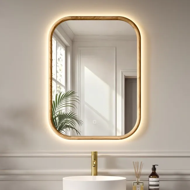 Lily Natural Oak Rectangular LED Mirror 800x600mm