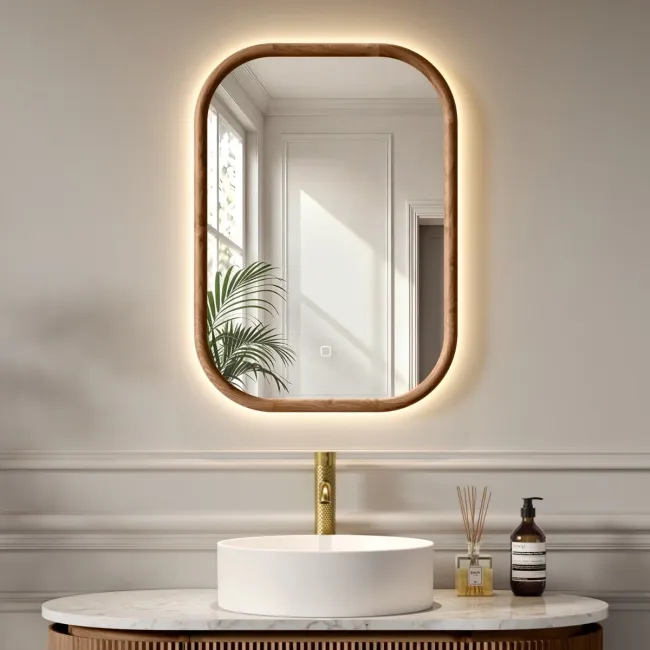 Lily Natural Walnut Rectangular LED Mirror 700x500mm