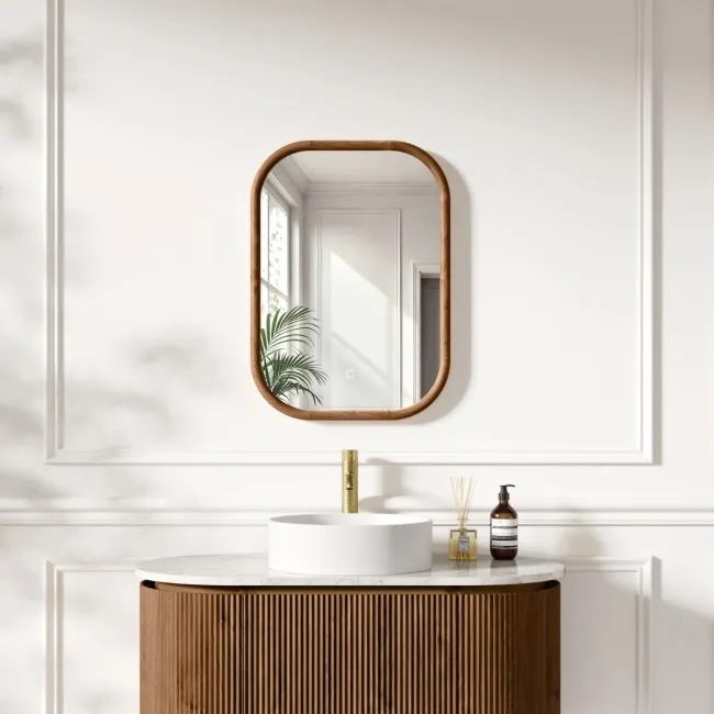 Lily Natural Walnut Rectangular LED Mirror 700x500mm