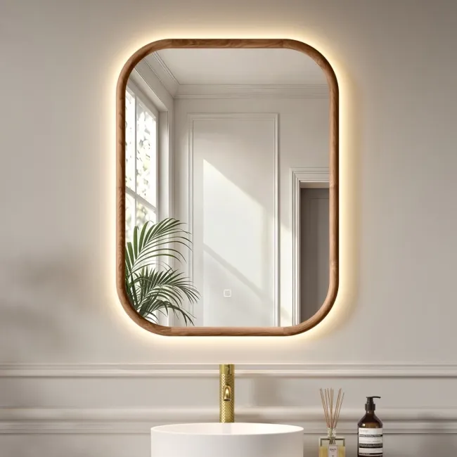 Lily Natural Walnut Rectangular LED Mirror 800x600mm