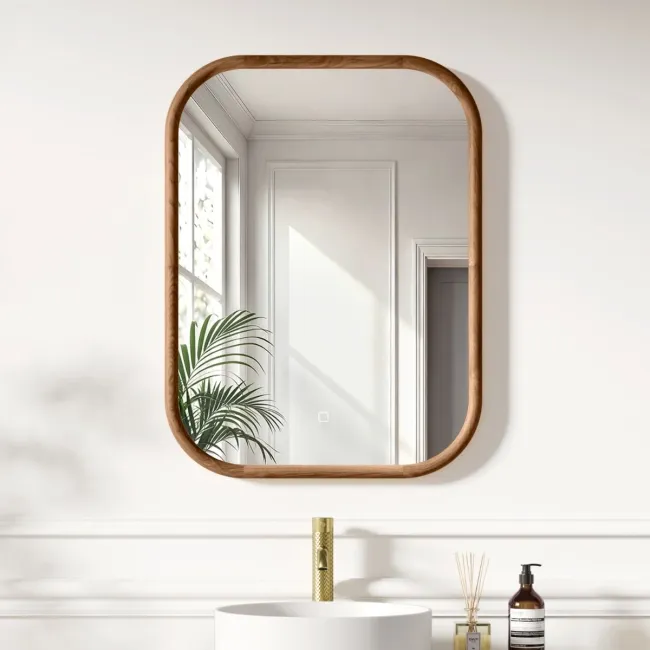 Lily Natural Walnut Rectangular LED Mirror 800x600mm