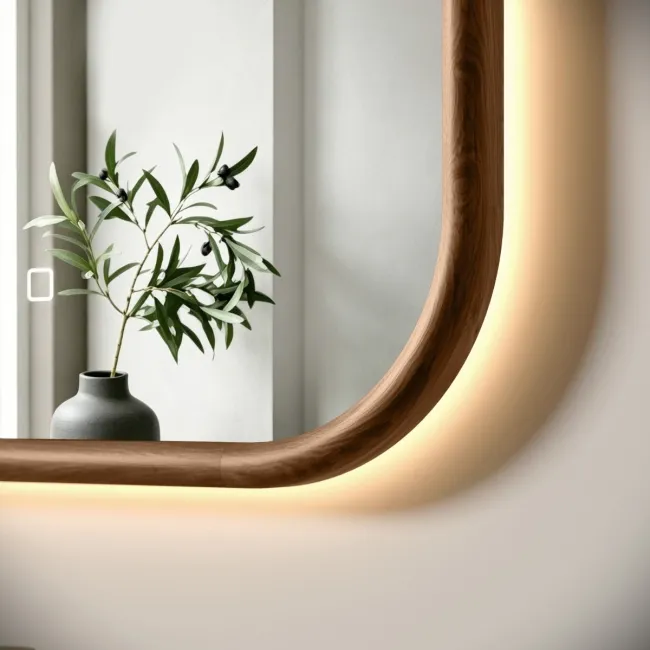 Lily Natural Walnut Rectangular LED Mirror 800x600mm