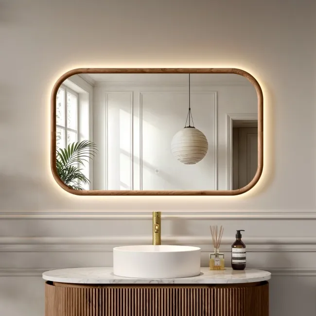 Lily Natural Walnut Rectangular LED Mirror 600x1000mm
