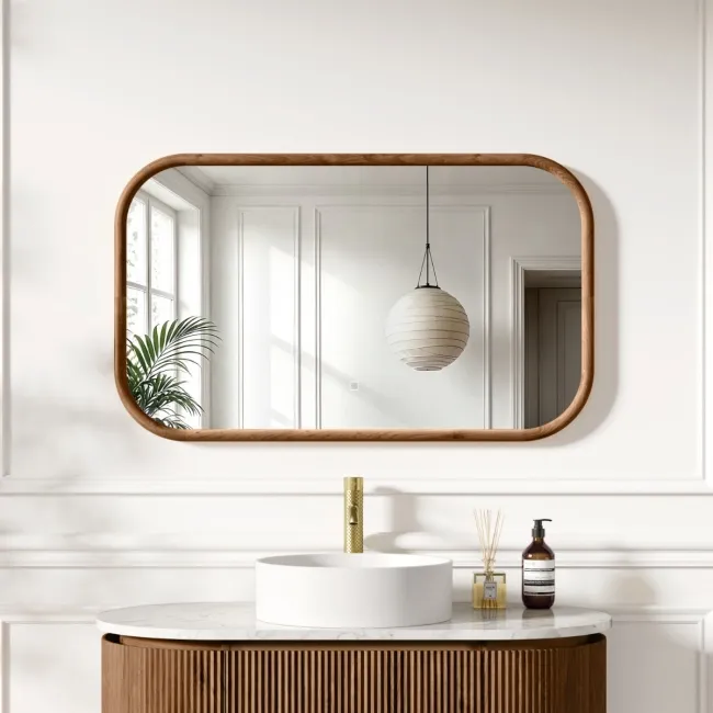 Lily Natural Walnut Rectangular LED Mirror 600x1000mm