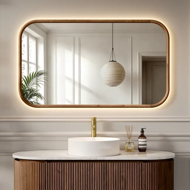 Lily Natural Walnut Rectangular LED Mirror 700x1200mm