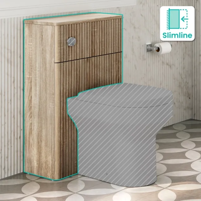 Cadiz Fluted Apex Oak Slimline Back To Wall Toilet Unit 500mm