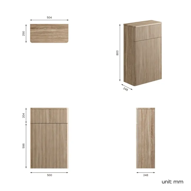 Cadiz Fluted Apex Oak Slimline Back To Wall Toilet Unit 500mm
