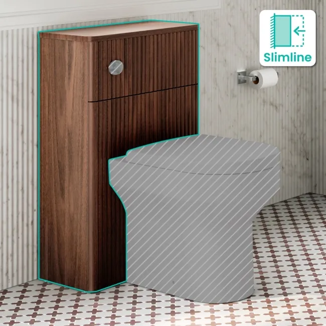 Cadiz Fluted Apex Walnut Slimline Back To Wall Toilet Unit 500mm