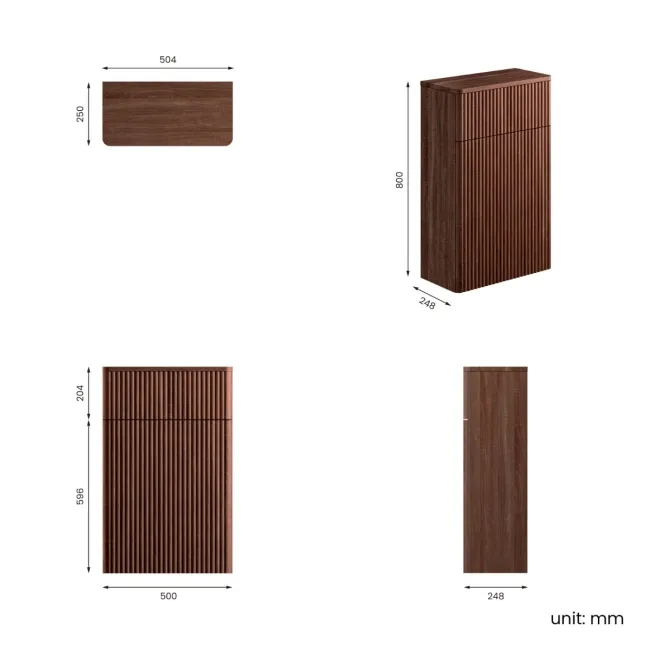 Cadiz Fluted Apex Walnut Slimline Back To Wall Toilet Unit 500mm