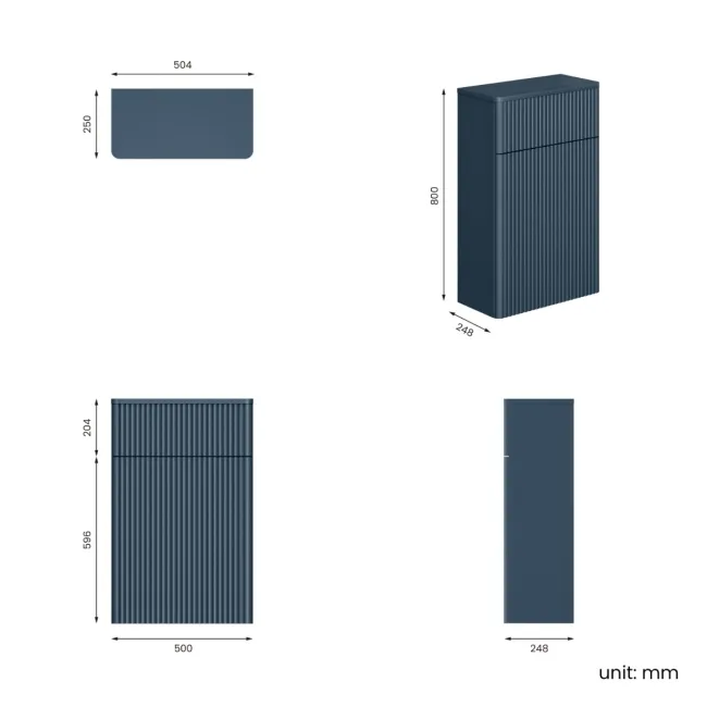 Cadiz Fluted Navy Blue Slimline Back To Wall Toilet Unit 500mm