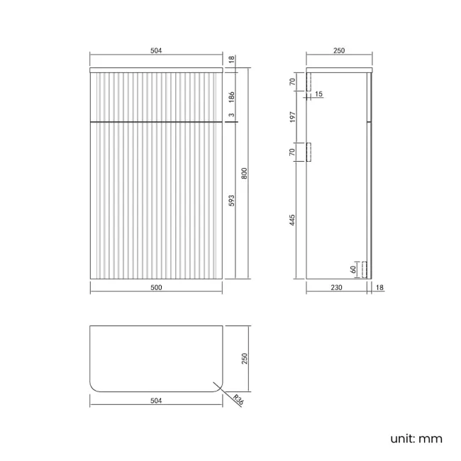 Cadiz Fluted Navy Blue Slimline Back To Wall Toilet Unit 500mm