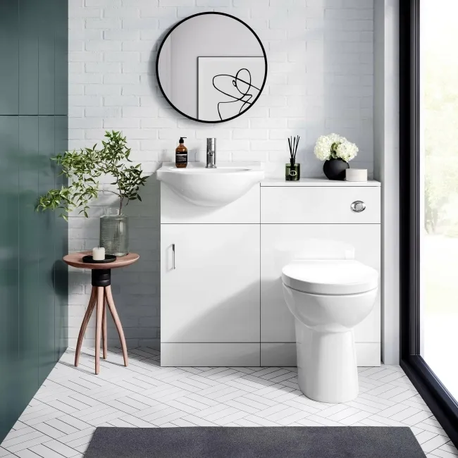 Quartz Gloss White Cloakroom Vanity with Semi Recessed Basin 450mm