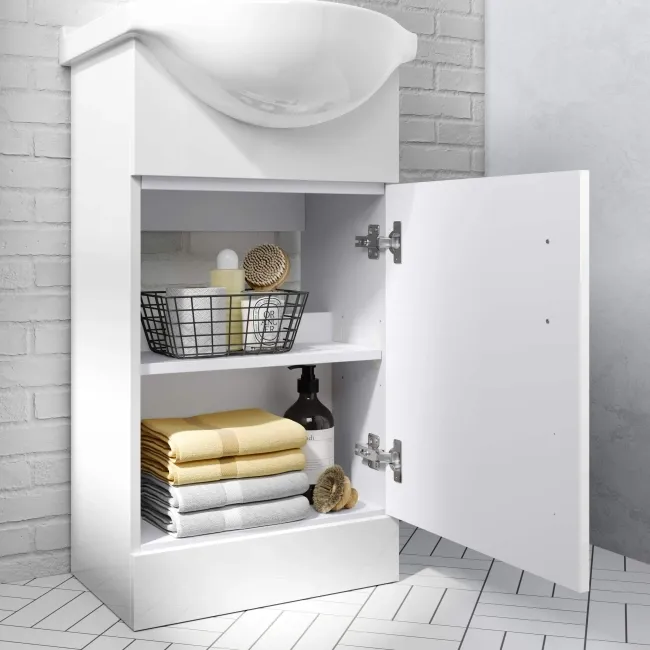 Quartz Gloss White Cloakroom Vanity with Semi Recessed Basin 450mm