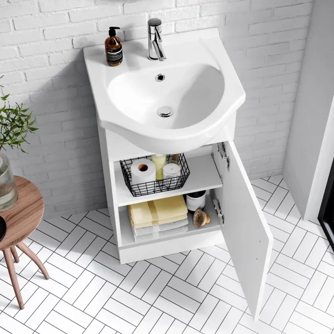 Quartz Gloss White Cloakroom Vanity with Semi Recessed Basin 450mm