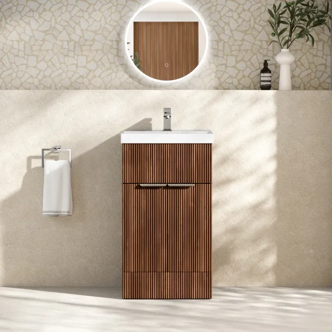 Havana Fluted Black Walnut Basin Vanity 500mm - Chrome Handles