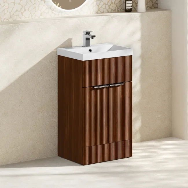 Havana Fluted Black Walnut Basin Vanity 500mm - Chrome Handles