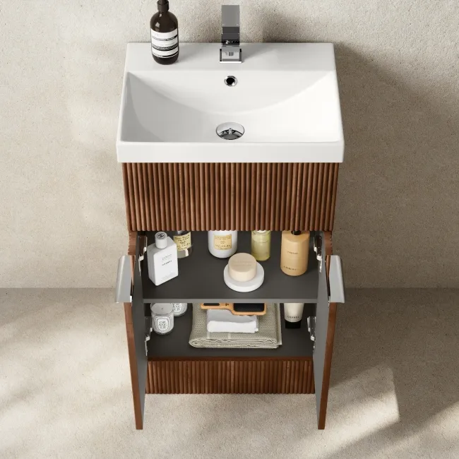 Havana Fluted Black Walnut Basin Vanity 500mm - Chrome Handles