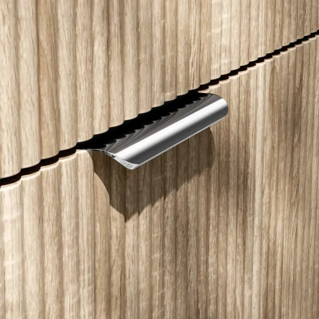 Cadiz Fluted Apex Oak Wall Hung Basin Drawer Vanity 1000mm - Chrome Handles