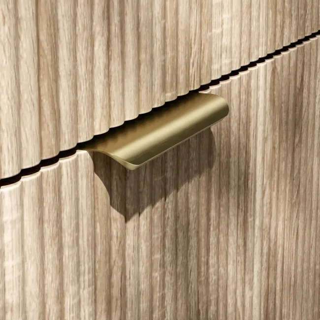 Cadiz Fluted Apex Oak Wall Hung Basin Drawer Vanity 600mm - Brushed Brass Accents