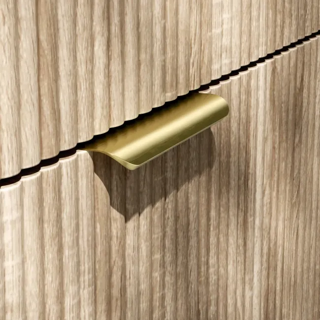Cadiz Fluted Apex Oak Double Wall Hung Drawer Vanity with Marble Top 1200mm (Excludes Basin) - Brushed Brass Accents