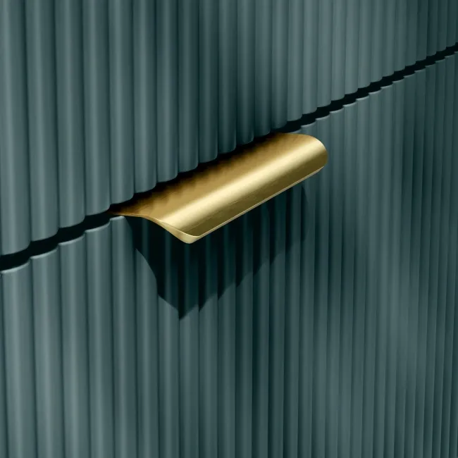 Cadiz Fluted Mystic Green Wall Hung Drawer Vanity with Marble Top 800mm (Excludes Basin) - Brushed Brass Accents