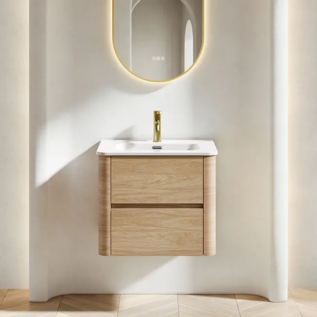 Jerez Country Oak Wall Hung Basin Drawer Vanity 600mm