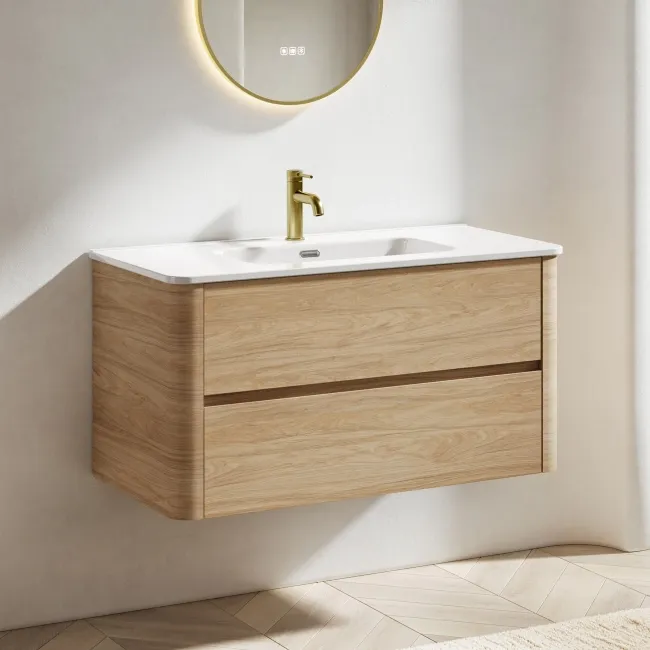 Jerez Country Oak Wall Hung Basin Drawer Vanity 1000mm