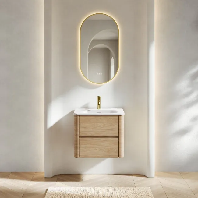Jerez Country Oak Wall Hung Drawer Vanity with Matt White Basin 600mm