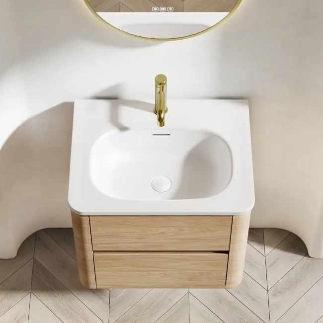 Jerez Country Oak Wall Hung Drawer Vanity with Matt White Basin 600mm