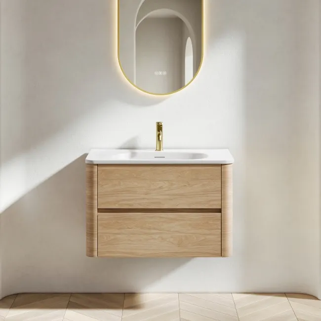Jerez Country Oak Wall Hung Drawer Vanity with Matt White Basin 800mm