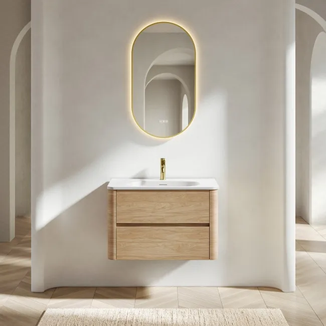 Jerez Country Oak Wall Hung Drawer Vanity with Matt White Basin 800mm