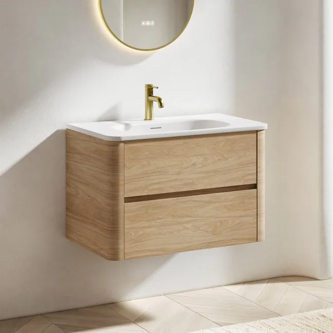 Jerez Country Oak Wall Hung Drawer Vanity with Matt White Basin 800mm