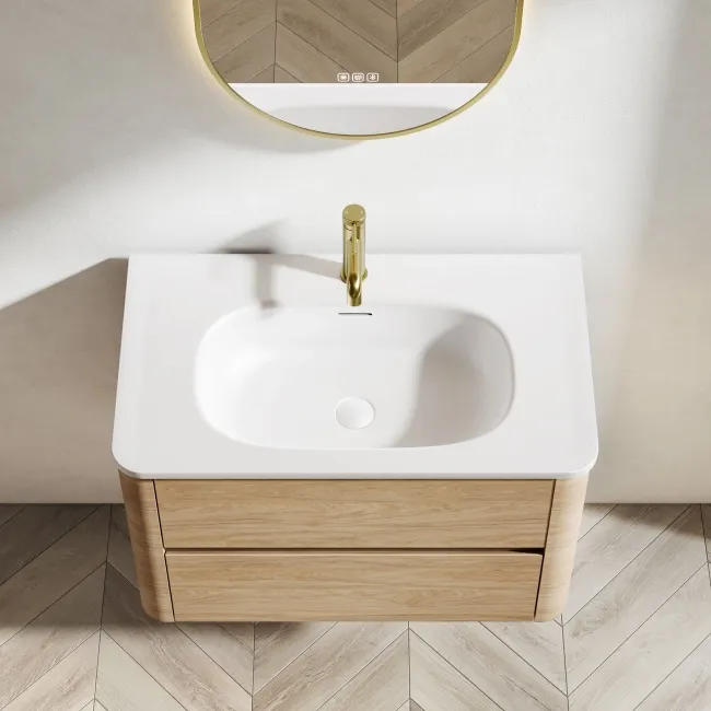 Jerez Country Oak Wall Hung Drawer Vanity with Matt White Basin 800mm