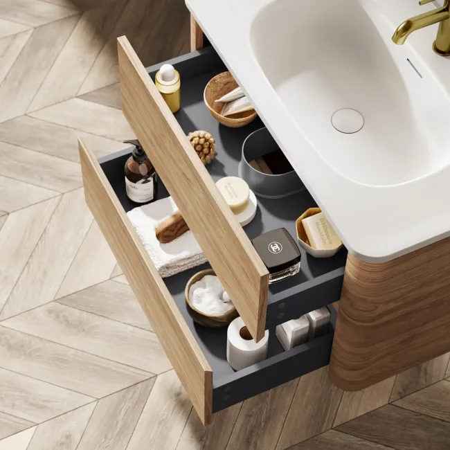 Jerez Country Oak Wall Hung Drawer Vanity with Matt White Basin 800mm